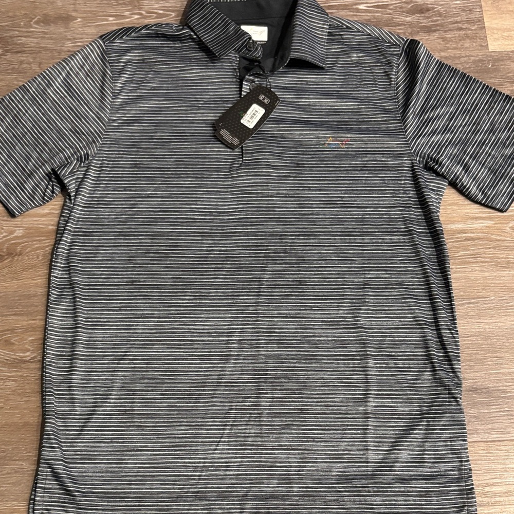 Greg Norman Collection Black and Gray Striped Polo